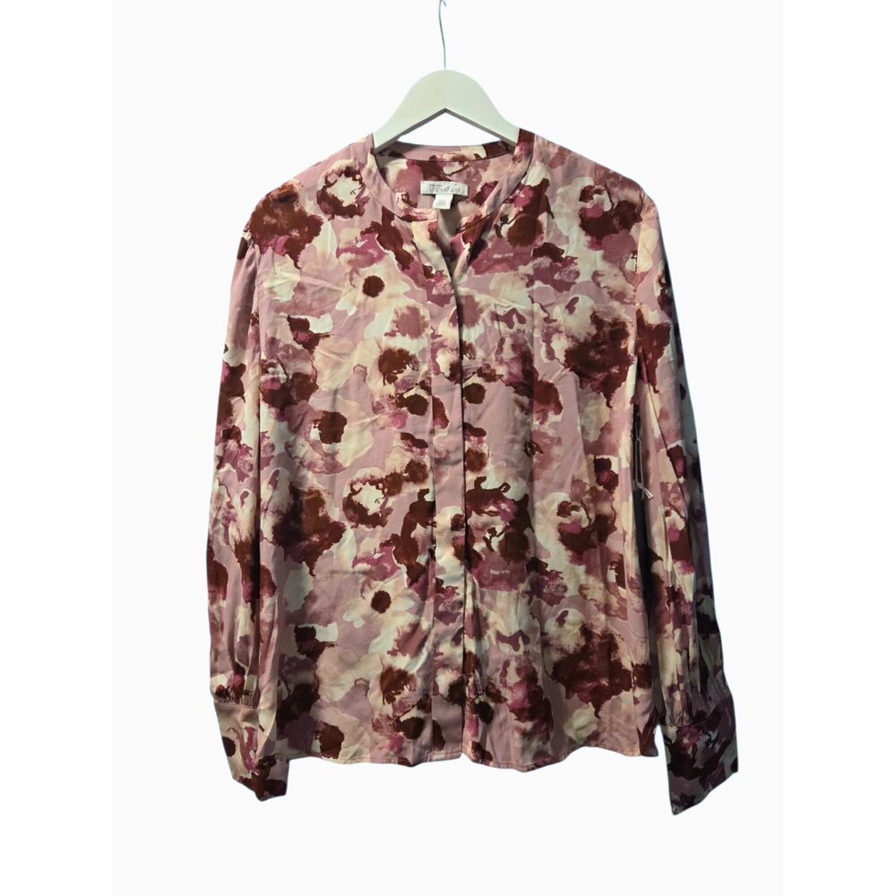 Nordstrom Signature Blouse Pink Mauve Floral NWT $169 Long Sleeve L - Picture 2 of 7